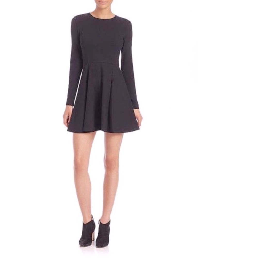 Theory Tillora Black Fit Flare Long Sleeve Dress 00